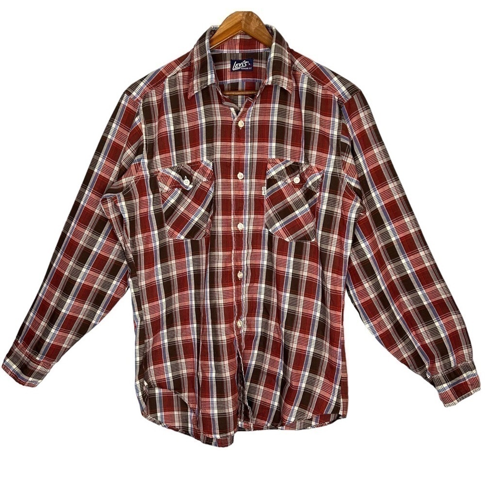 Vintage Levi’s 80s  White Tab Plaid Button Up